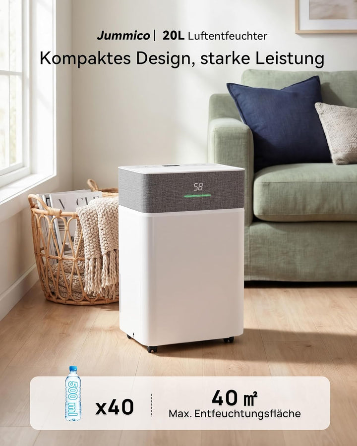 JUMMICO Luftentfeuchter 20L/Tag Smart WLAN Timer | 4,3L Tank, Auto-Abtauung, 2 Lüftungsstufen, Feuch