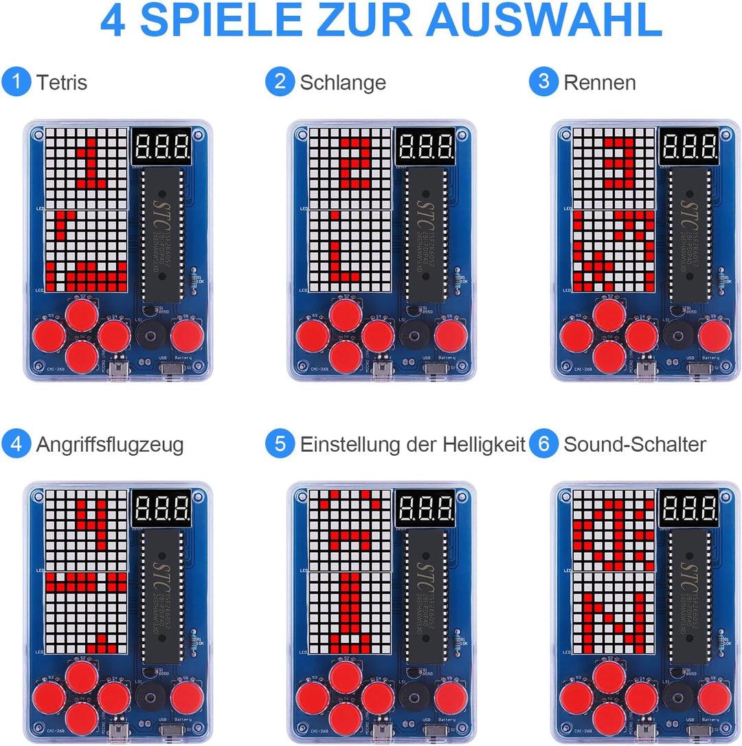 DIY Spielekonsole Löten Bausatz, Elektronik Baukasten DIY Elektronik Lötübungsset mit Acrylgehäuse H