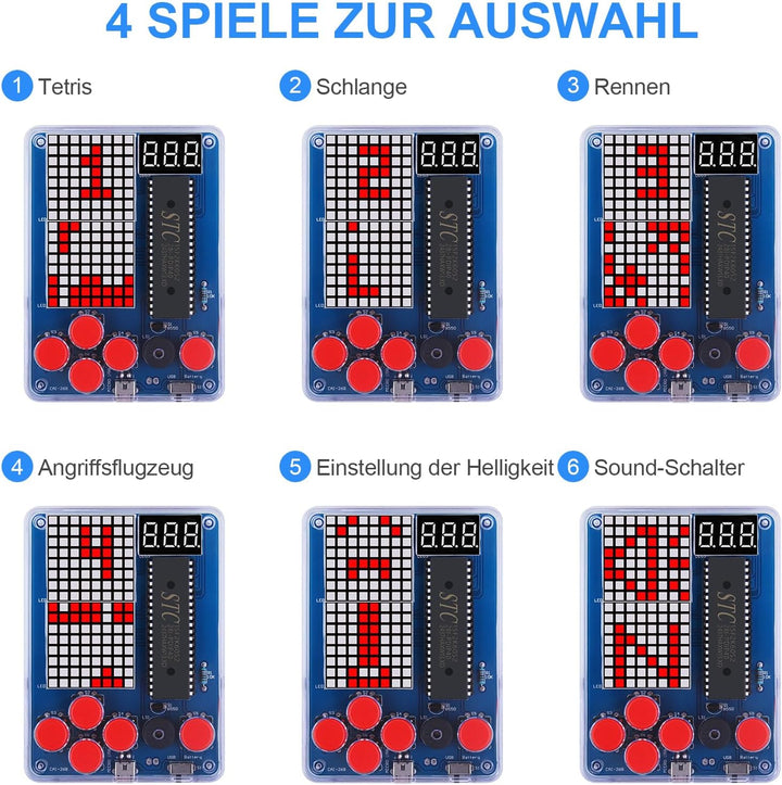 DIY Spielekonsole Löten Bausatz, Elektronik Baukasten DIY Elektronik Lötübungsset mit Acrylgehäuse H