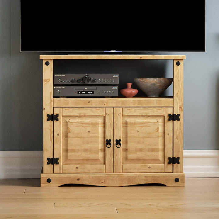 Vida Designs Corona TV-Schrank, Fernsehtisch, Schrank Wohnzimmer, gerade, Standfuss mit Ablage und M