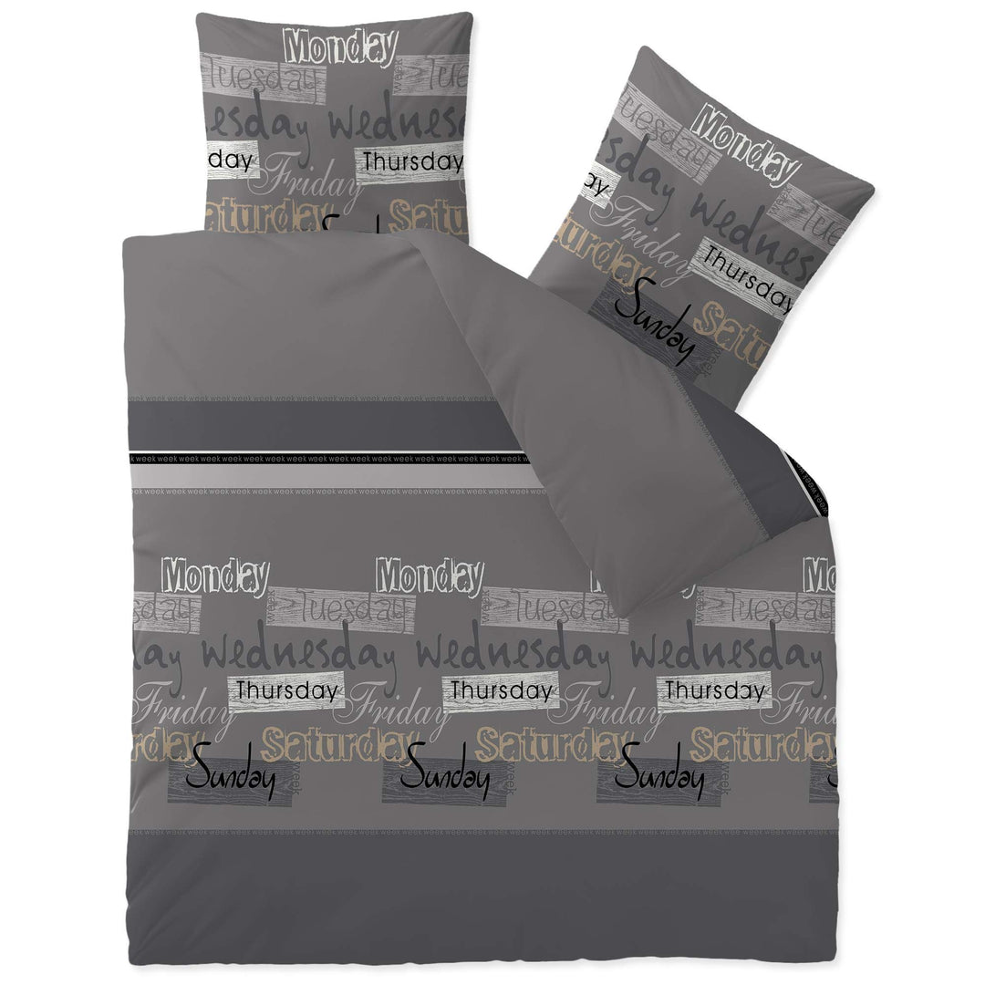 CelinaTex Touchme Biber Bettwäsche 200 x 220 cm 3teilig Baumwolle Bettbezug Carla grau anthrazit sch