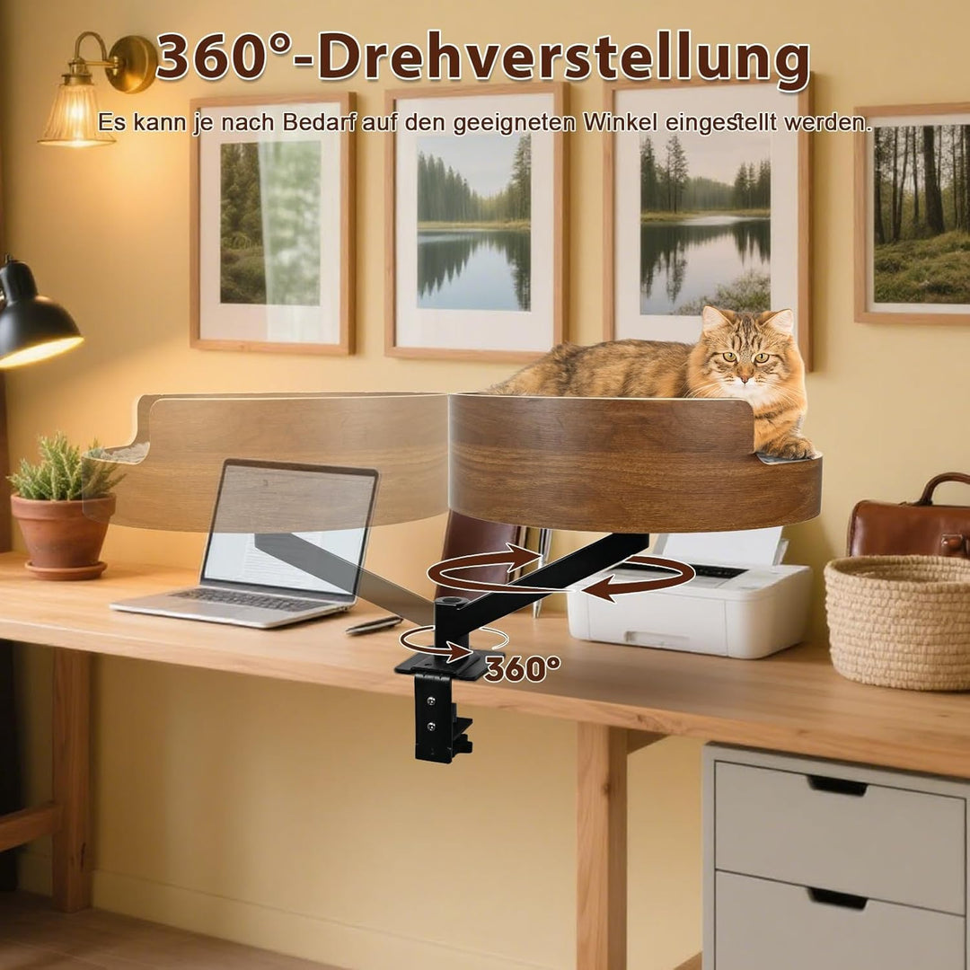 Katzenbett für Schreibtisch mit Haustiermatte,Höhenverstellbares Katzenbett,360° Drehbarer, unterstü