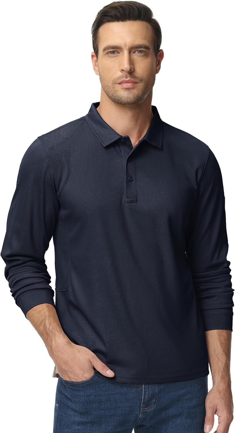 TACVASEN Herren Poloshirt Langarm Golf Tshirts Tactical Shirt Leicht Atmungsaktiv Freizeitshirts mit