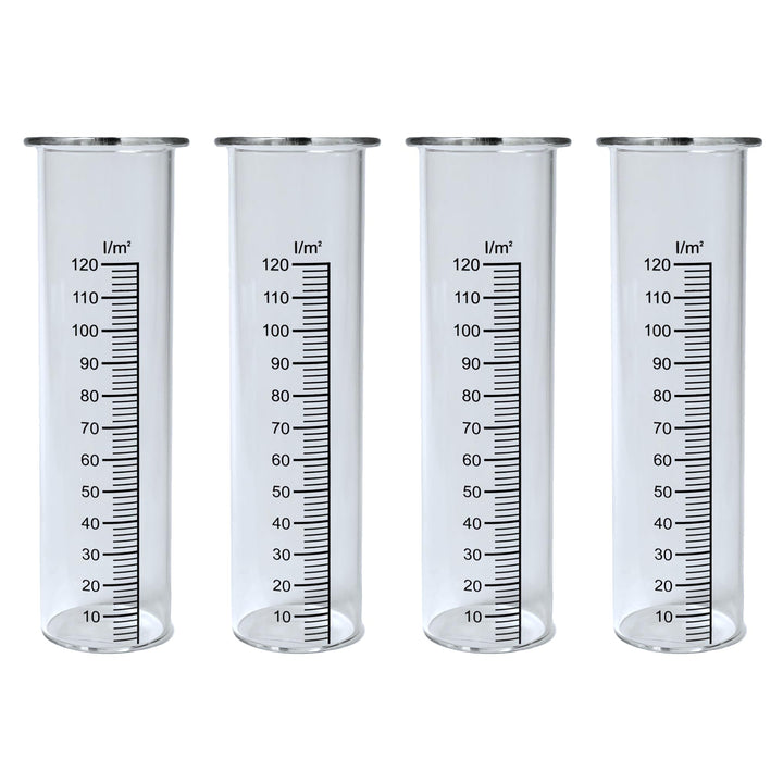 Regenmesser aus Glas mit Skala, 4 Stück, 15cm hoch. Niederschlagsmesser für Gartenstecker