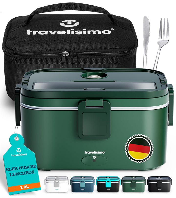 TRAVELISIMO XXL Elektrische Lunchbox Extra gross 1,8L Electric Lunch Box 80W, Heat Box 3-in-1 box zu