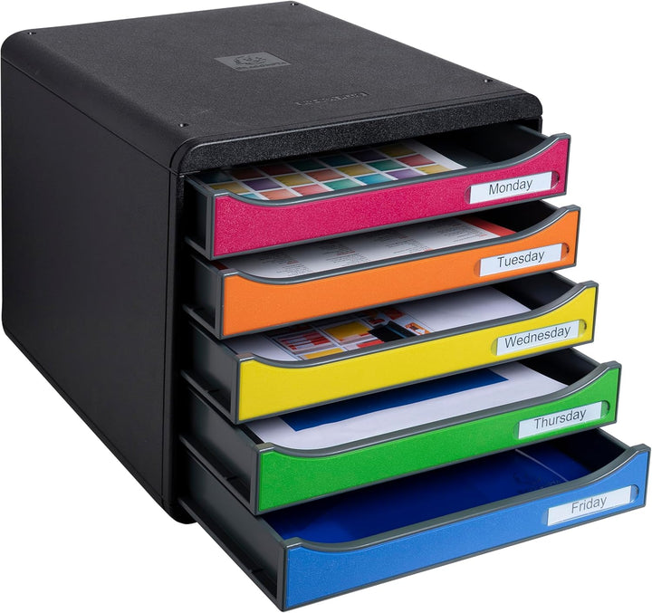 Exacompta 309798D Premium Ablagebox mit 5 Schubladen für DIN A4+ Dokumente. Stapelbare Schubladenbox