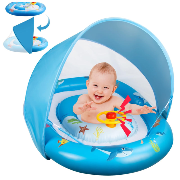 Baby Schwimmring mit Doppelkreis-Design | Extra Sicherer Schwimmsitz & Verstellbares Sonnendach | Mi