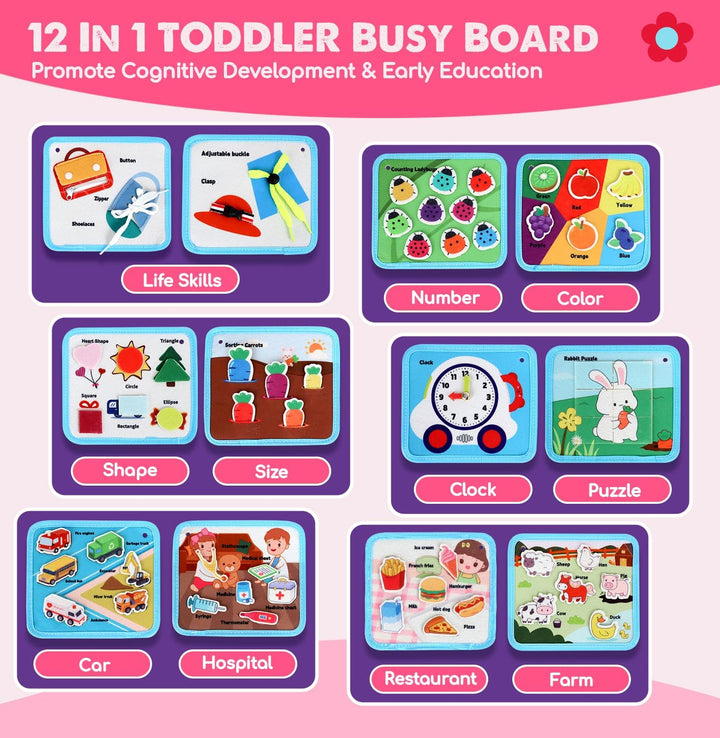 Lehoo Castle Busy Board Montessori Spielzeug ab 1 2 3 Jahre, Activity Board Motorikspielzeug, 12 in