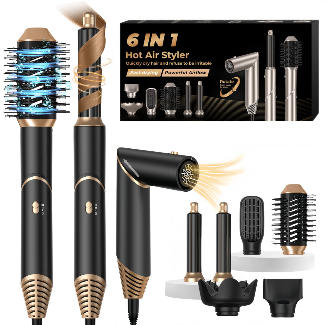 Air Styler Brush 6 in 1 Föhn mit Diffusor Luft-Lockenstab Haarstyler Airstyler Heizbürste Haartrockn
