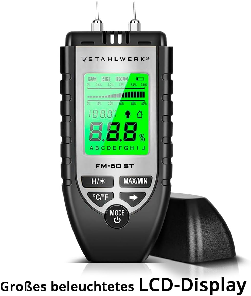 STAHLWERK Feuchtigkeitsmesser FM-60 ST für Holz und Baustoffe | Feuchtigkeitsmessgerät mit hochpräzi
