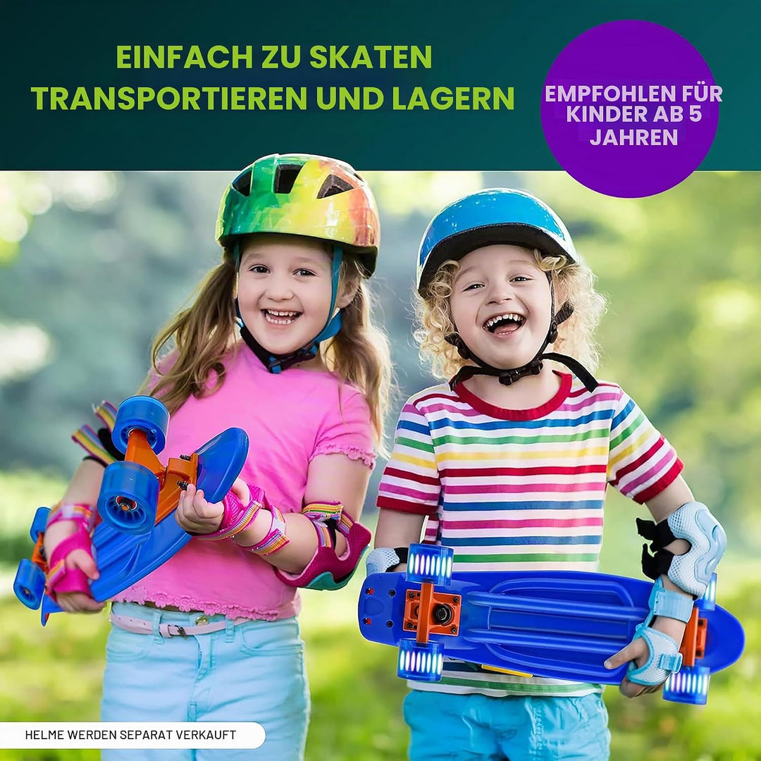 Hurtle Skateboard Kinder ab 6 Jahre, Mini Skateboard mit LED Leuchtrollen, 55cm Pennyboard mit Anti-