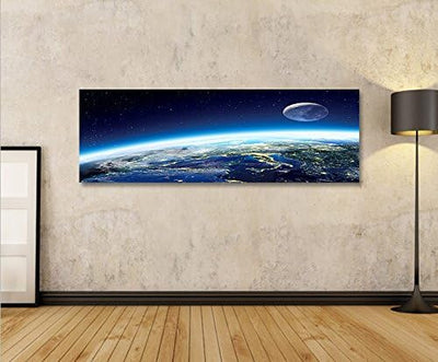 islandburner Bild Bilder auf Leinwand Erde und Mond Panorama XXL Poster Leinwandbild Wandbild Dekoar