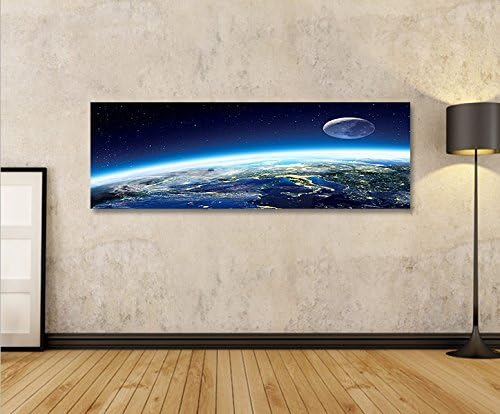 islandburner Bild Bilder auf Leinwand Erde und Mond Panorama XXL Poster Leinwandbild Wandbild Dekoar