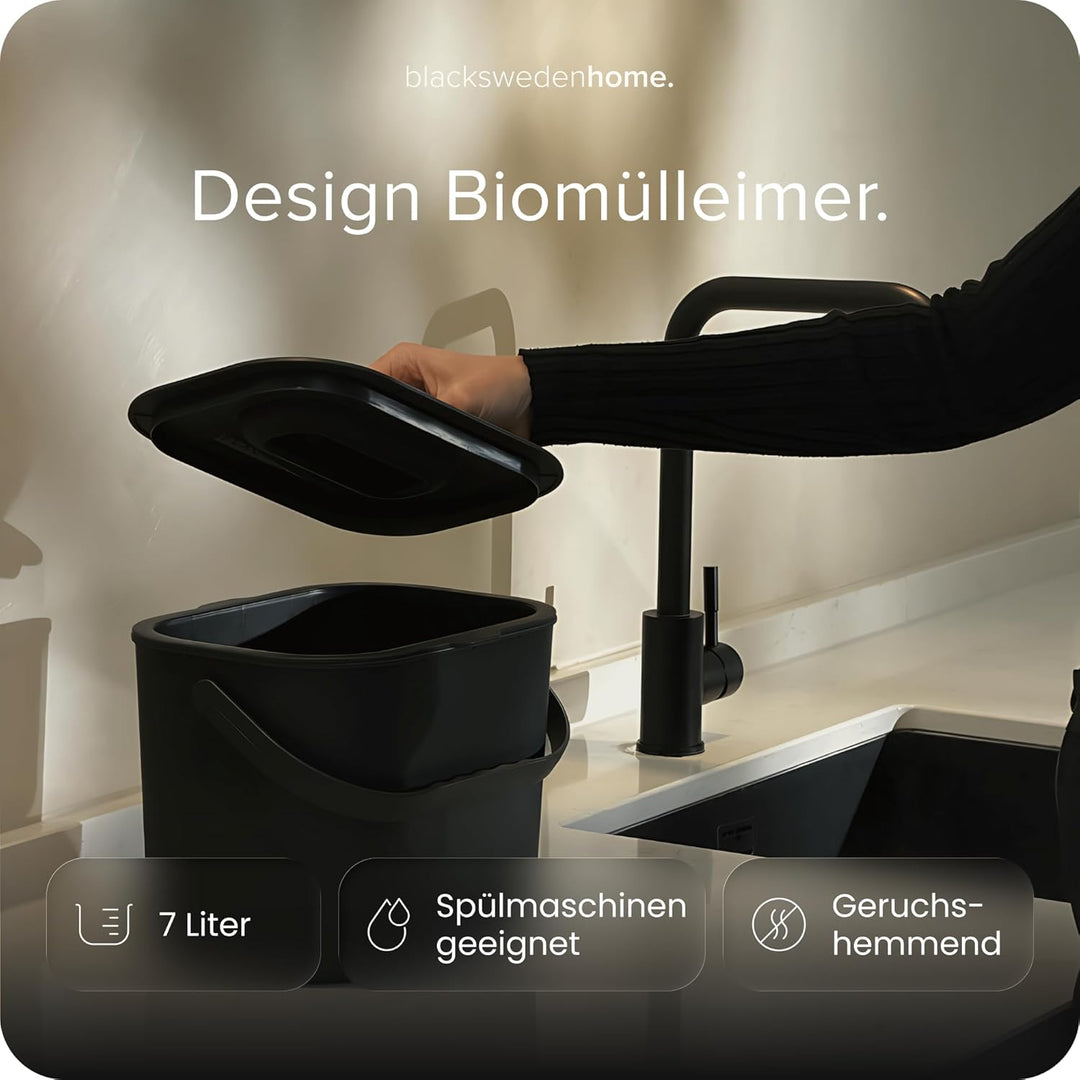 Black Sweden Home Biomülleimer Küche - 7L - Design Komposteimer mit Sieb - Bio-Mülleimer Geruchsdich