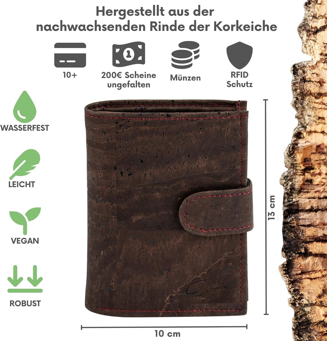 Simaru Damen Geldbörse aus Kork mit RFID-Schutz, Veganes Portemonnaie für 10+ Karten, Scheine & Münz