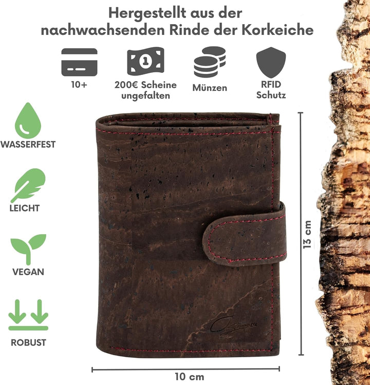 Simaru Damen Geldbörse aus Kork mit RFID-Schutz, Veganes Portemonnaie für 10+ Karten, Scheine & Münz