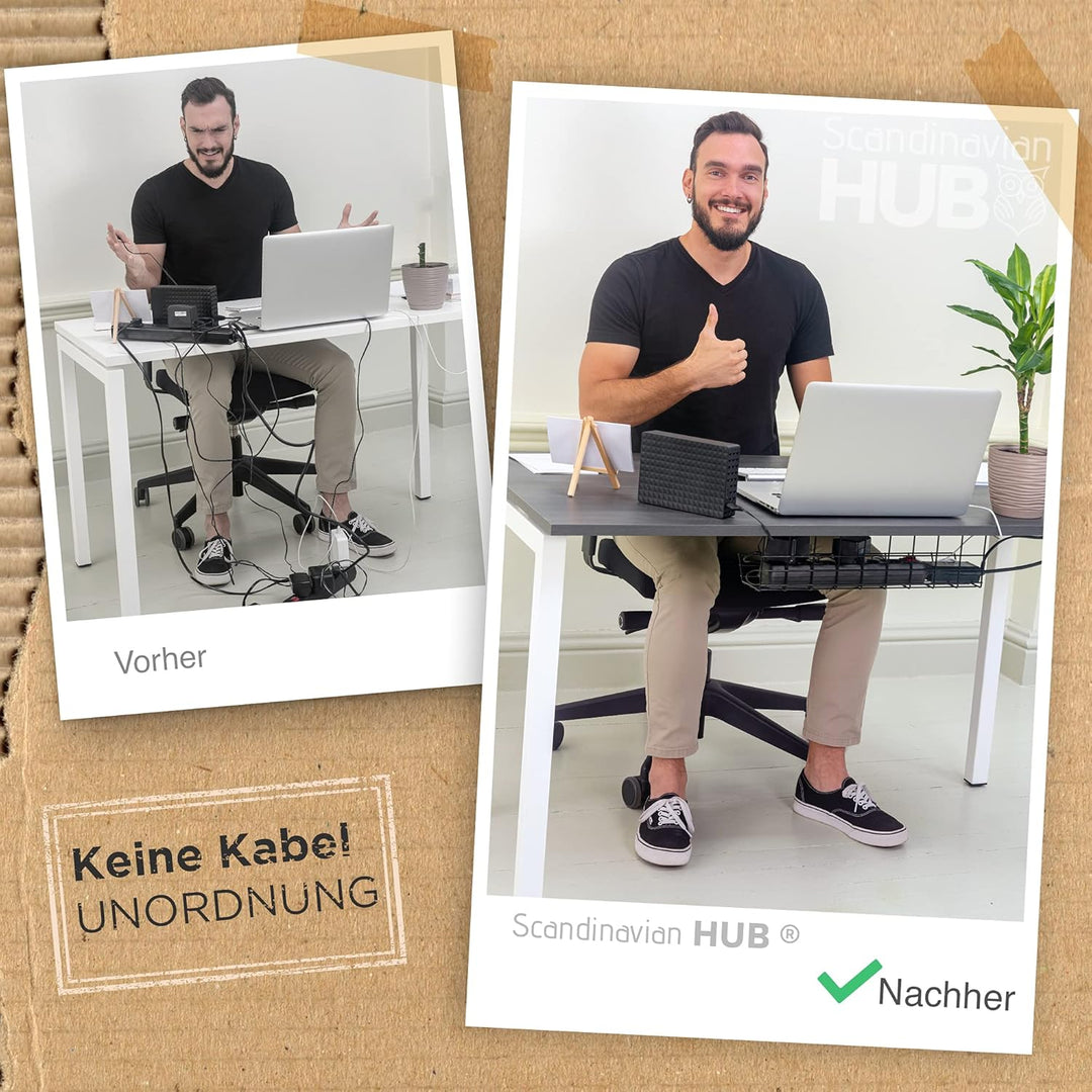 Scanfield Kabelmanagement Untertisch – Kabelwanne für Schreibtisch, Kabel Organizer, Kabelhalter &amp; K