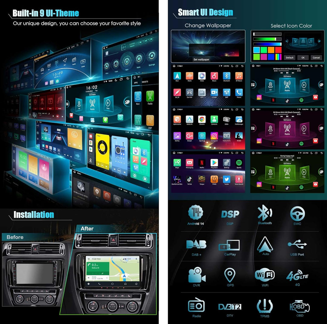 Erisin 9 Zoll Android 12 8-Kern 4GB+ 64GB Autoradio Mit GPS Navi für VW Passat B6 Golf 5/6 Touran Sk