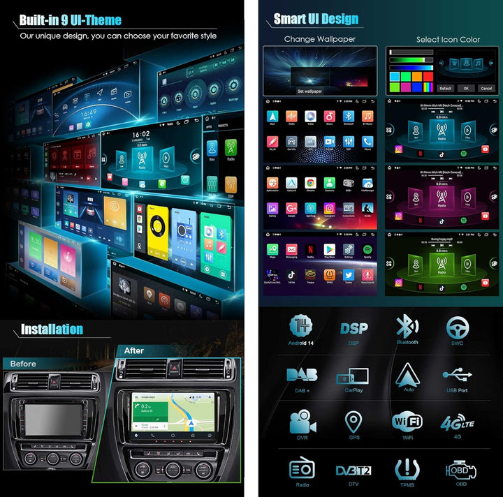Erisin 9 Zoll Android 12 8-Kern 4GB+ 64GB Autoradio Mit GPS Navi für VW Passat B6 Golf 5/6 Touran Sk