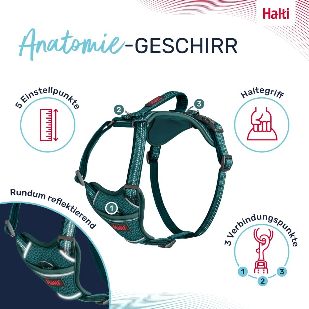 HALTI Anatomy Hundegeschirr mit Griff – Bewegungsfreiheit und Tragekomfort für deinen Hund. 3 Verbin