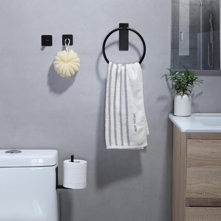 ZUNTO Handtuchring Set, Handtuchhalter Ring Schwarz + Toilettenpapierhalter Ohne Bohren + 2 Stück Ha