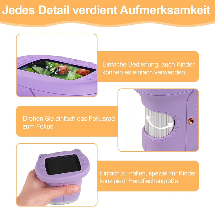 1000x Handheld Digitales Mikroskop für Kinder, Kinder Mikroskop mit 2,0'' IPS Bildschirm, Tragbares