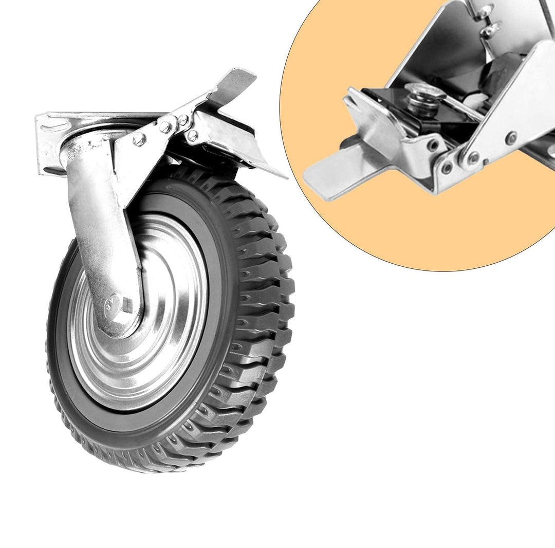 4PCS Schwerlastrollen 200mm Transportrollen Möbelrollen Vollgummi Rollen mit Bremse 360°Grad drehbar