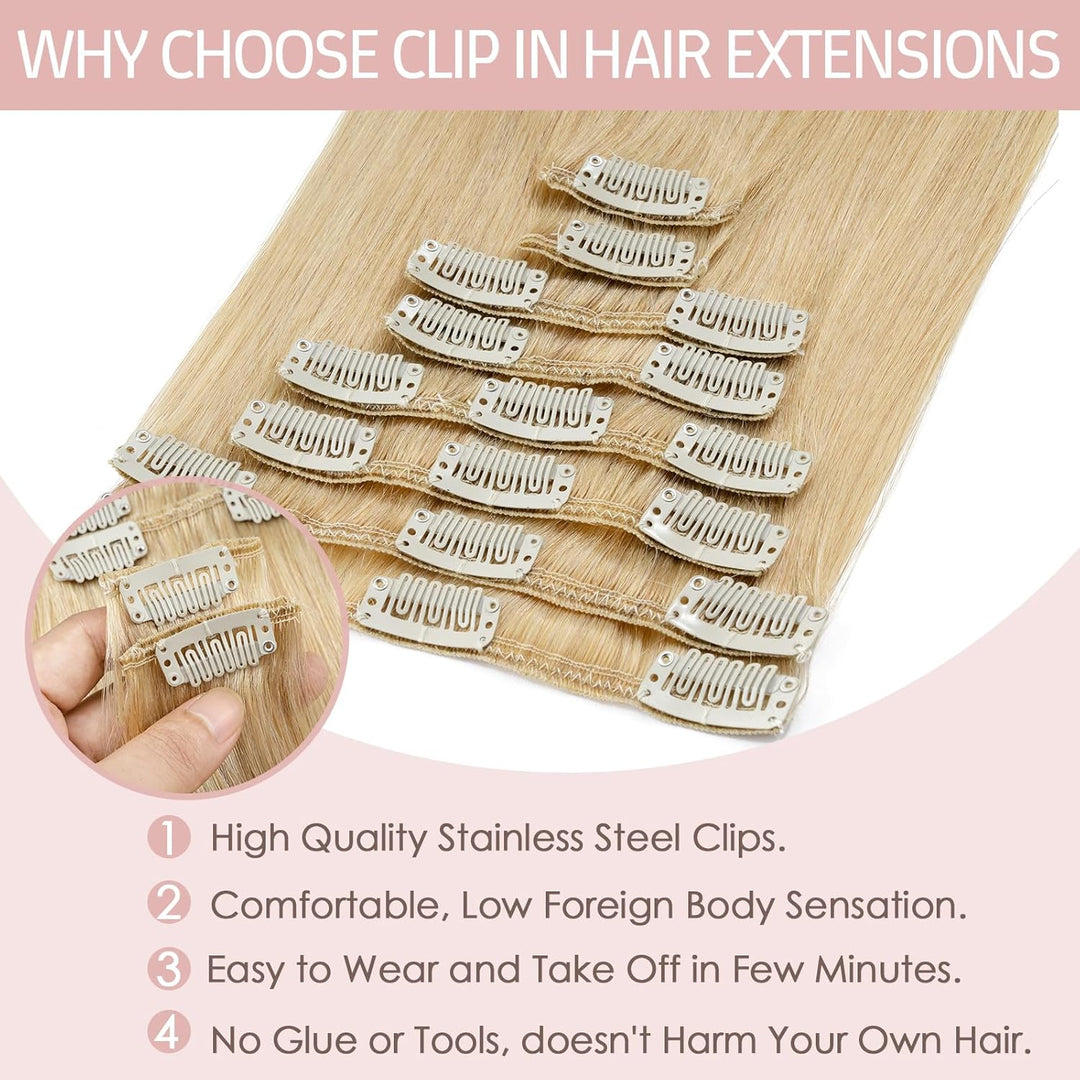 Silk-co Echthaar Clip In Extensions 8 Tressen 18 Clips 60g, Hellblond Hair Extensions, Remy Echthaar
