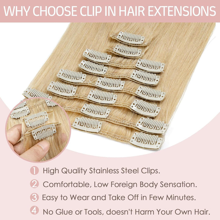 Silk-co Echthaar Clip In Extensions 8 Tressen 18 Clips 60g, Hellblond Hair Extensions, Remy Echthaar