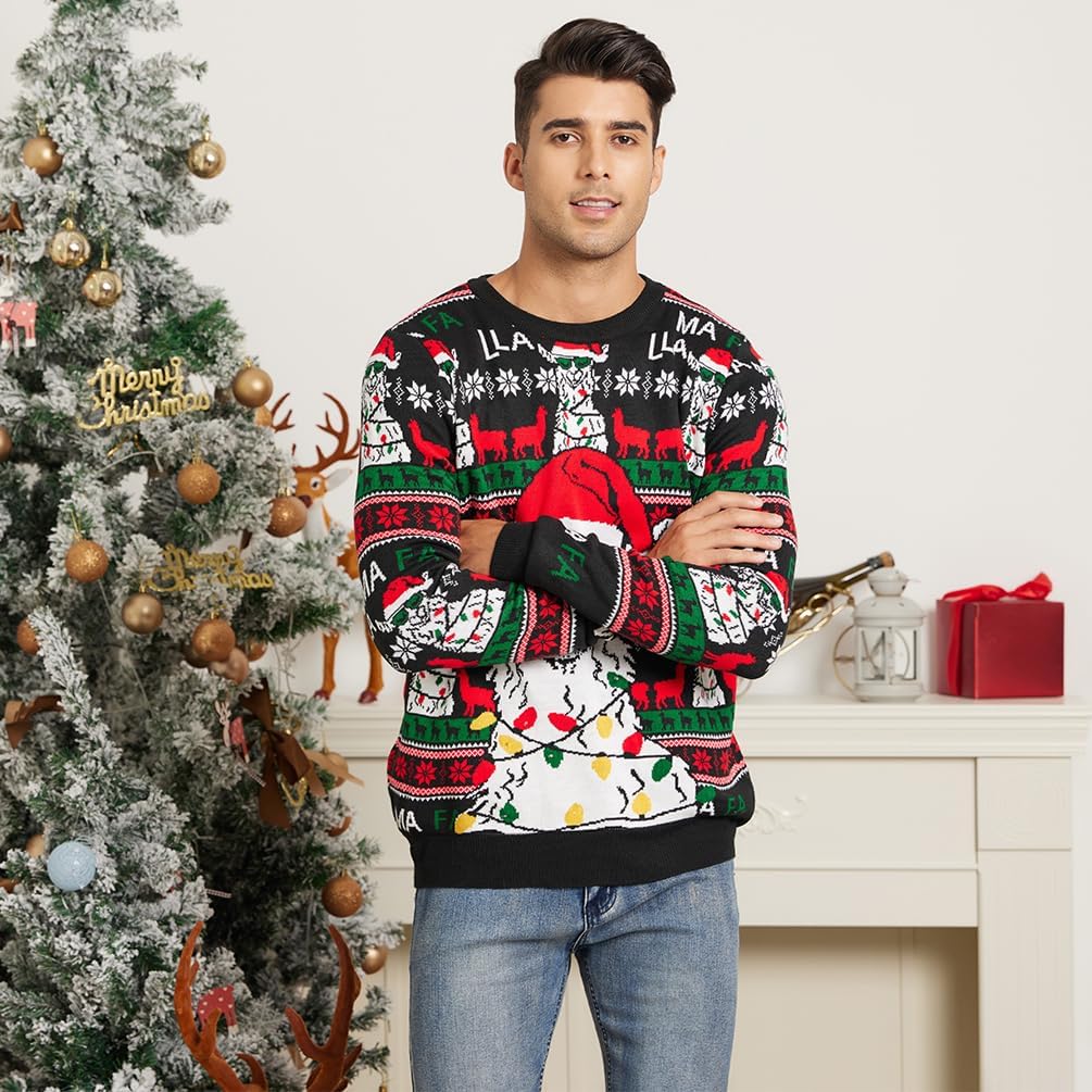 Belovecol Unisex Weihnachtspullover LED Ugly Christmas Sweater Pullover Langarm Strickpullover L Alp