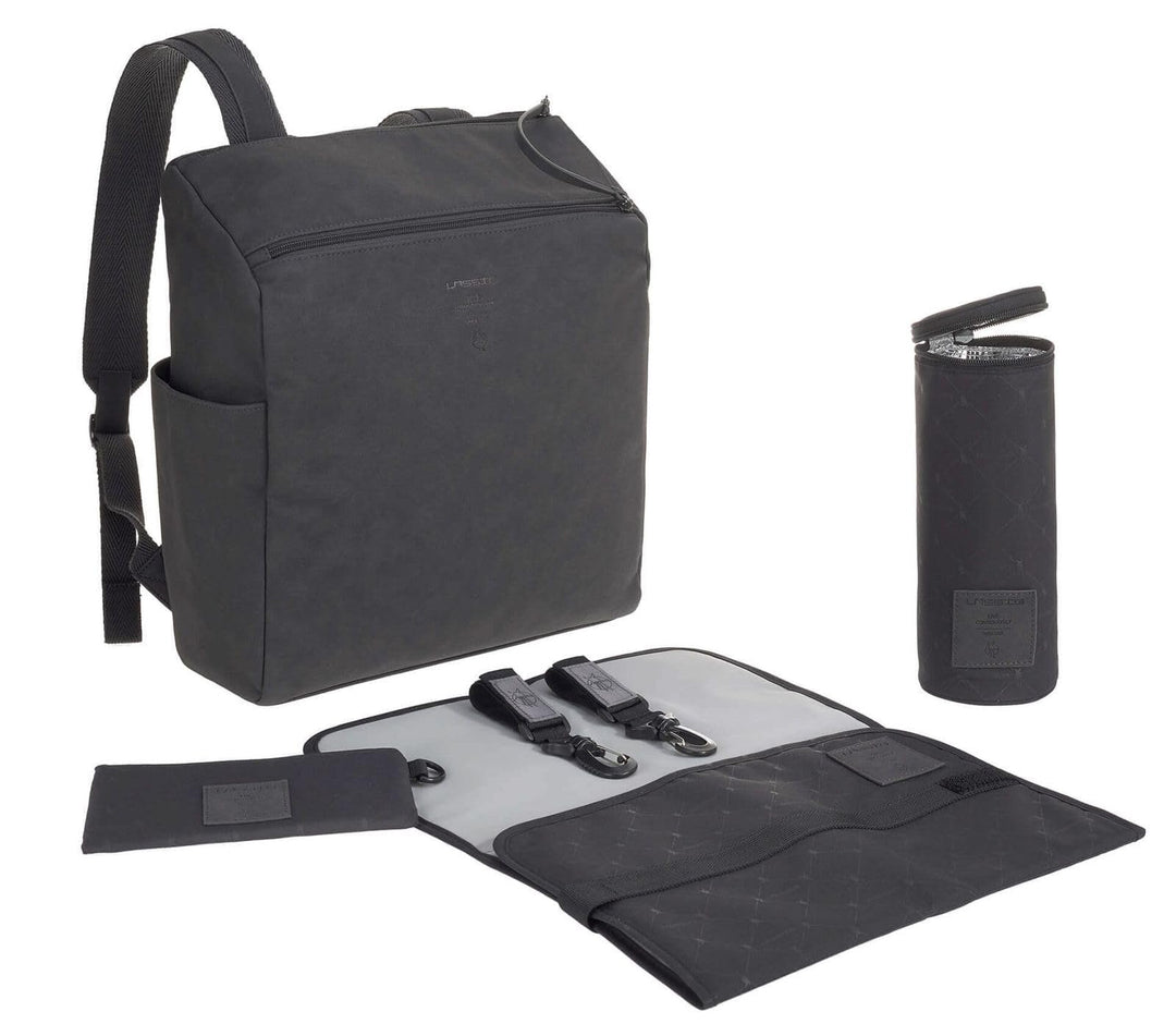 LÄSSIG Baby Wickelrucksack Wickeltasche mit Zubheör veganes Leder/Tender Backpack anthracite, Anthra