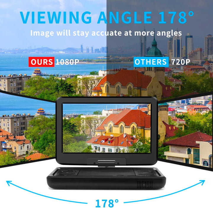 KCR Tragbarer DVD-Player, 25,7 cm (10,1 Zoll), eingebauter TV, DVB-T2 mit schwenkbarem LED-Bildschir