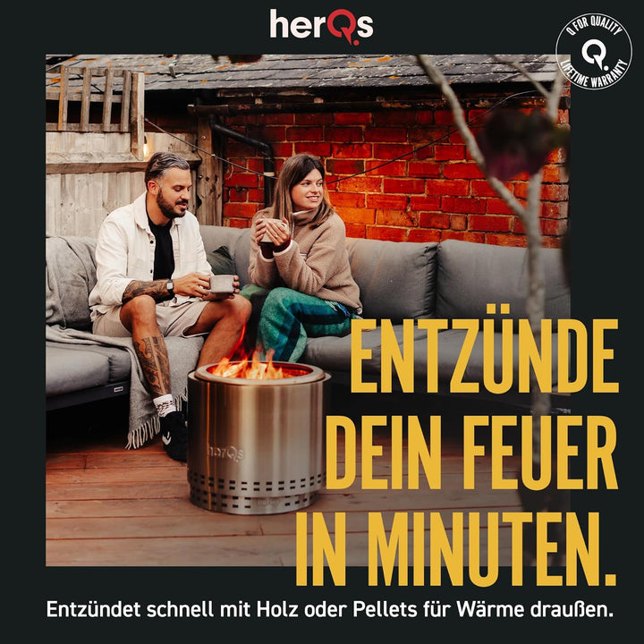 herQs Blaze Feuerschale Rauchfrei – Tragbarer Feuerschale Edelstahl für Garten, Camping & Terrasse –