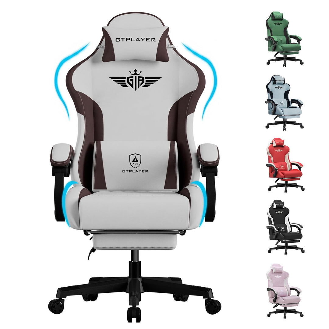 GTPLAYER Gaming Stuhl, Ergonomischer Gamer Stuhl aus Stoff mit Lendenwirbelstütze, PC-Stuhl mit verb