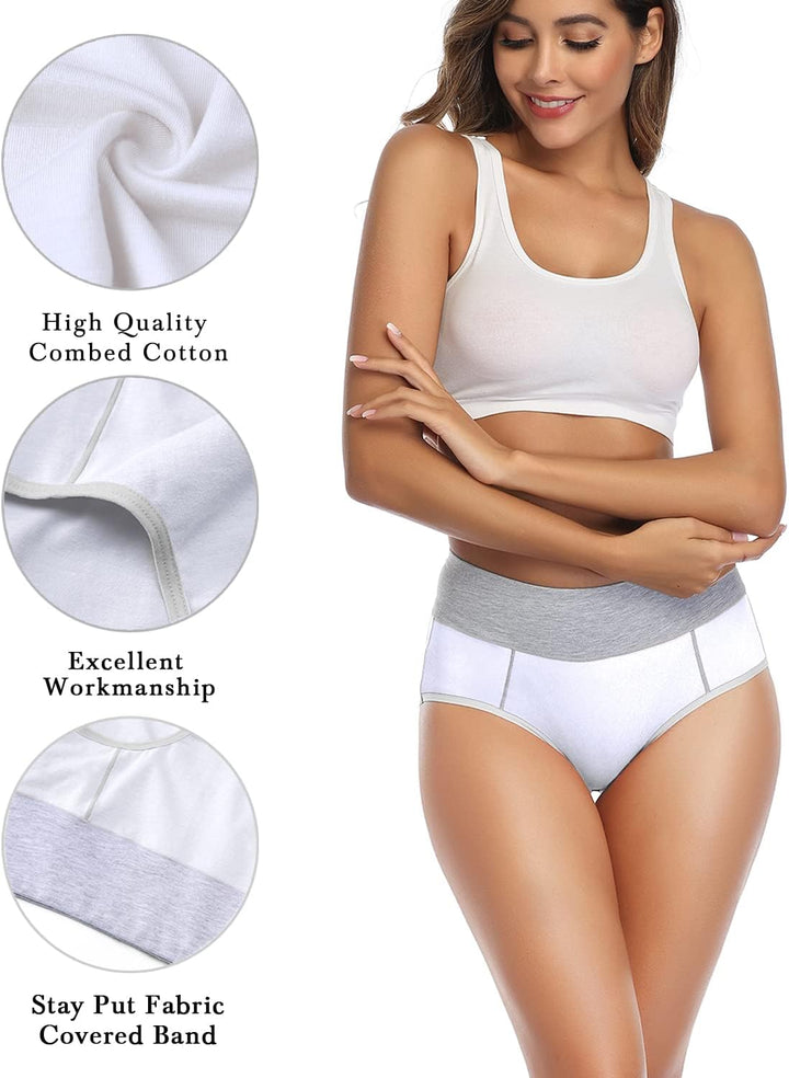 wirarpa Unterhosen Damen Baumwolle Unterwäsche Frauen Taillenslip Hohe Taille Slip 5er Pack XS Weiss