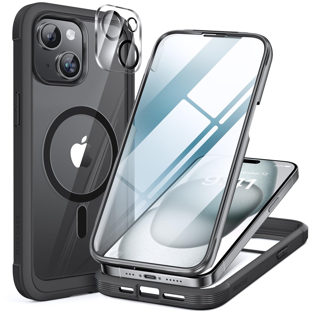Miracase 360 Grad für iPhone 15 Hülle mit Magsafe, Eingebaut Glas Schutzfolie, Komplettschutz HandyH