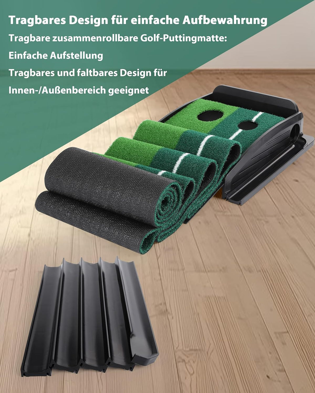Signstek Golf Putting Matte mit automatischer Ballrückgabe Schwarz - Ohne Bälle, Selbstmontage, Schw