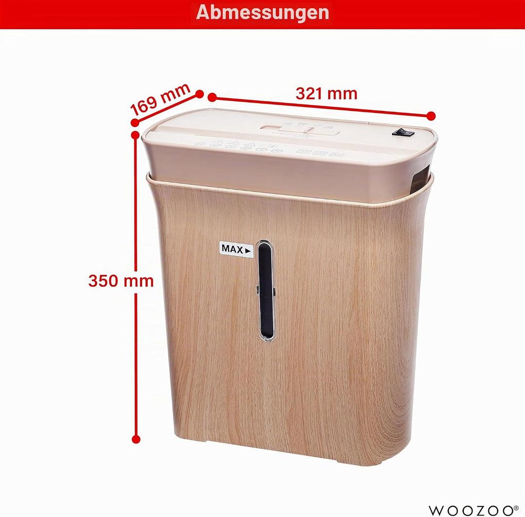 Woozoo by Ohyama, Aktenvernichter, 8 Blatt, Cross-Cut-Technologie, 8.9-Liter-Behälter, Für die Telea