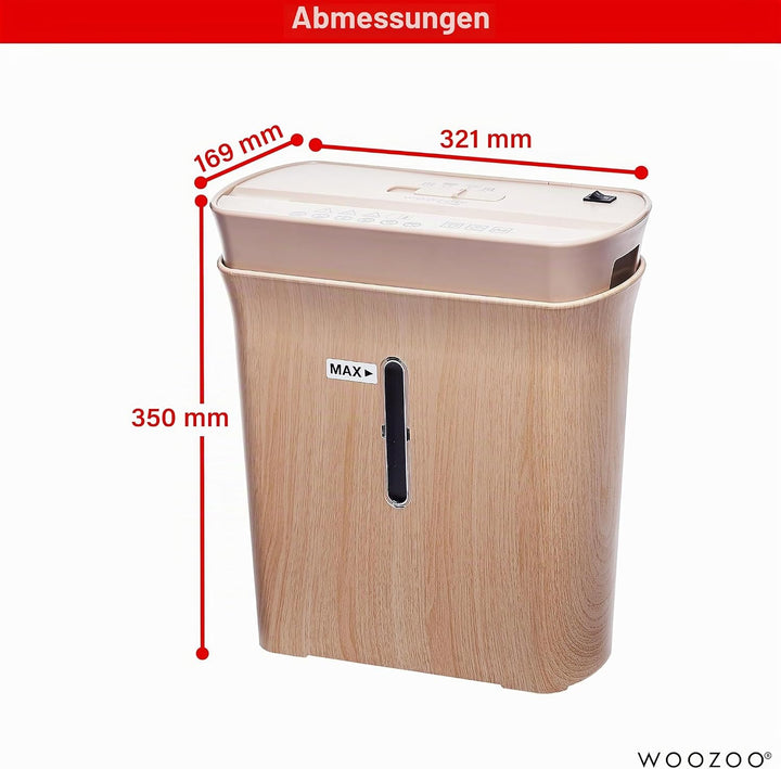 Woozoo by Ohyama, Aktenvernichter, 8 Blatt, Cross-Cut-Technologie, 8.9-Liter-Behälter, Für die Telea