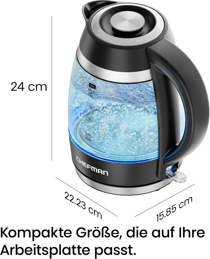 Chefman Elektrischer Wasserkocher, 1.8L 3000W, abnehmbarer Deckel, automatische Abschaltung, Trocken