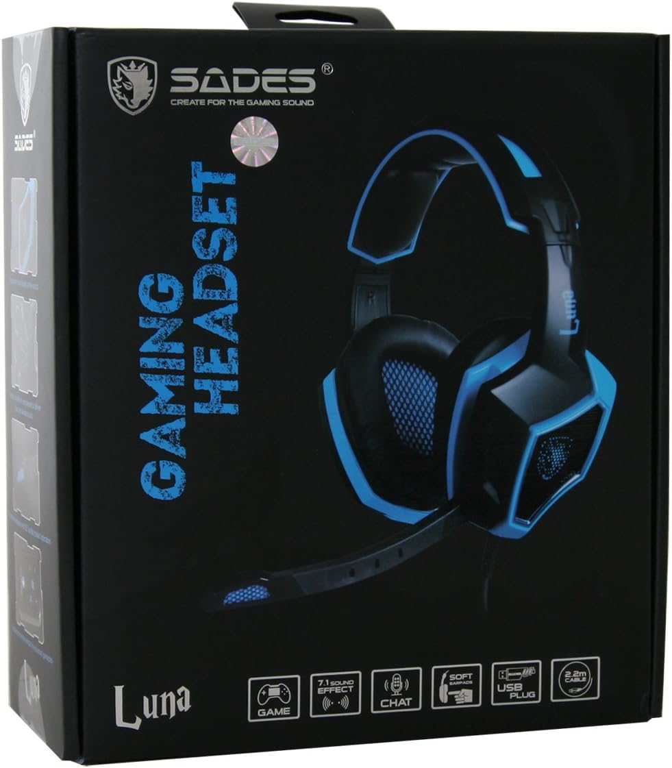 SADES SA-968 7.1 Luna Gaming Virtual Surround Sound Headset, Schwarz/Blau
