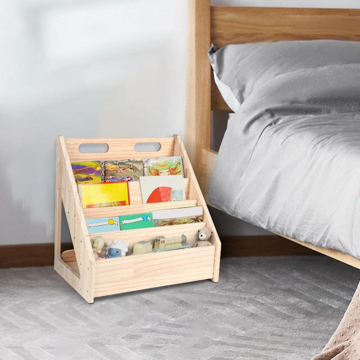 OHMG Montessori Kinder-Bücherregal für 1 bis 5 Jahre, mit Griff & Kippschutz, Bücherregal aus hochwe