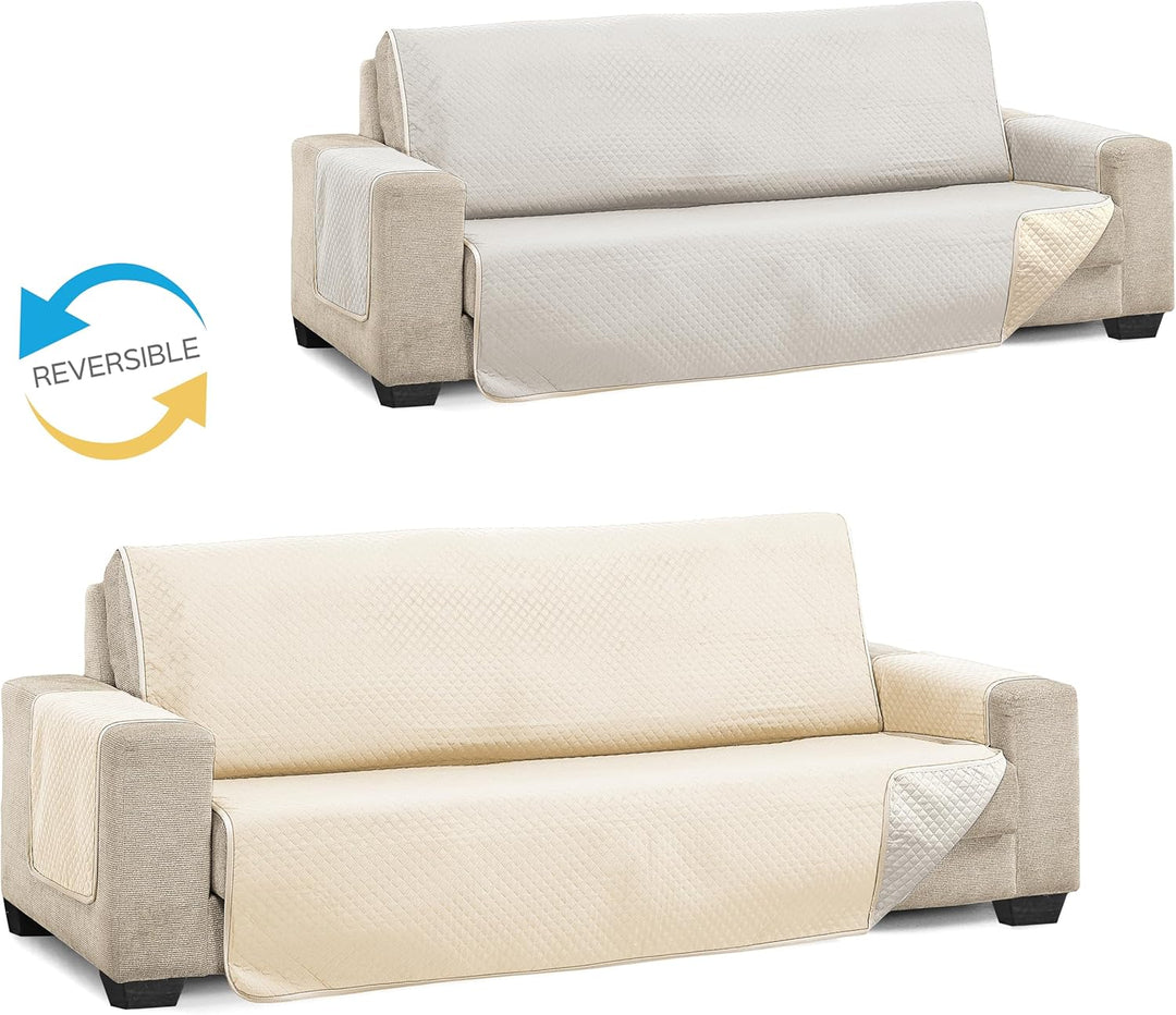 Martina Home Diamond Sofabezug, gesteppt, wendbar, Beige/Leinen, 3-Sitzer Beige/Leinen 3 Sitzer, Bei