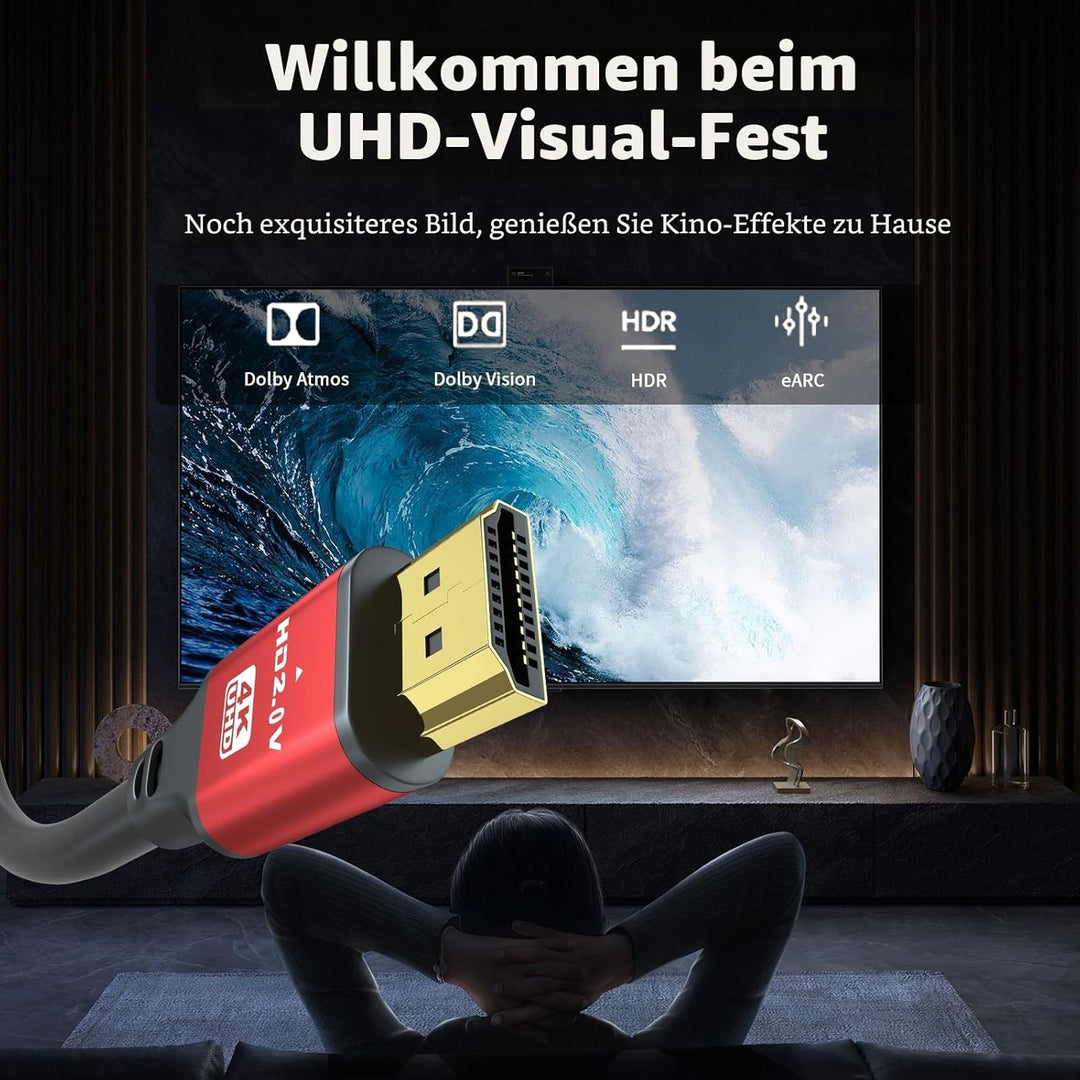 4K HDMI-Kabel, 12 m, High Speed HDMI 2.0 Kabel 4 K @ 60 Hz 18 Gbps, Ultra HD, Ethernet Audio Return,