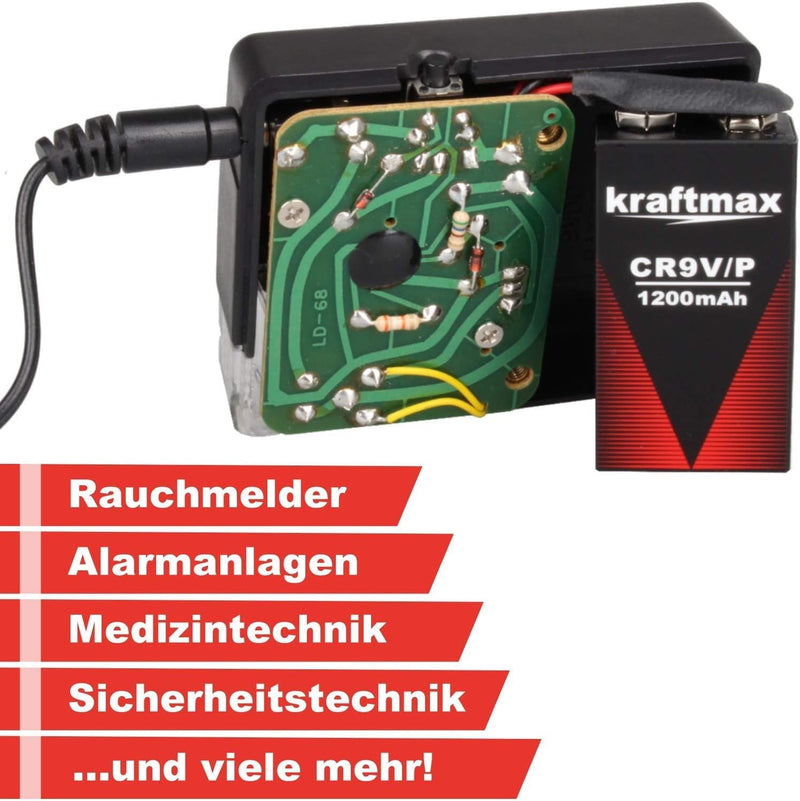 kraftmax 5X 9V Block Lithium Hochleistungs- Longlife Batterien für Rauchmelder/Feuermelder - 10 Jahr