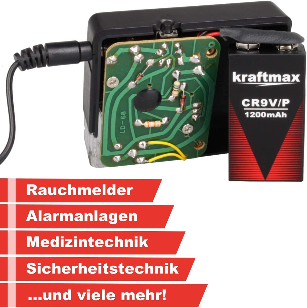 kraftmax 3X 9V Block Lithium Hochleistungs- Longlife Batterien für Rauchmelder/Feuermelder - 10 Jahr