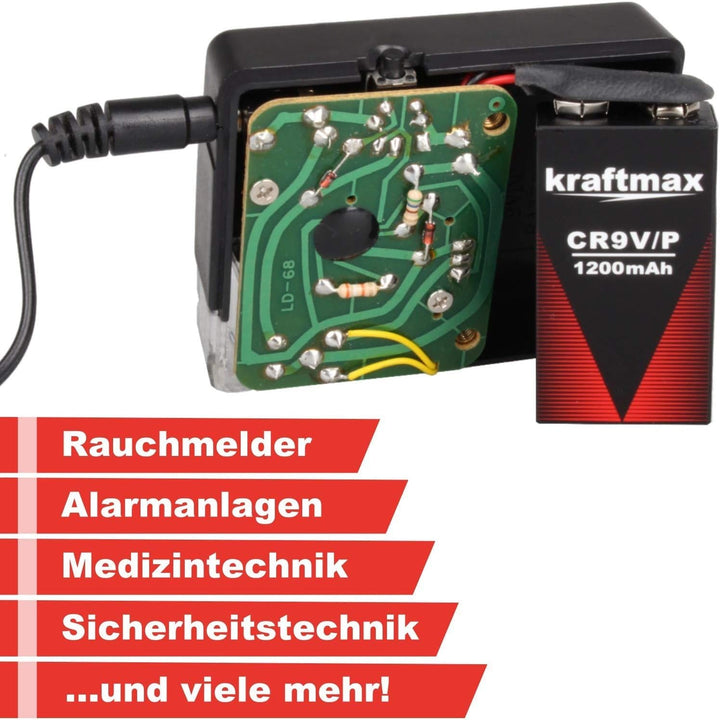 kraftmax 3X 9V Block Lithium Hochleistungs- Longlife Batterien für Rauchmelder/Feuermelder - 10 Jahr