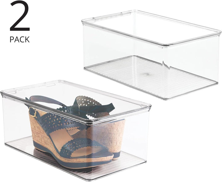 mDesign 2er-Set stapelbarer Schuhkasten mit Deckel – praktischer Schuhkarton aus Kunststoff – ideal