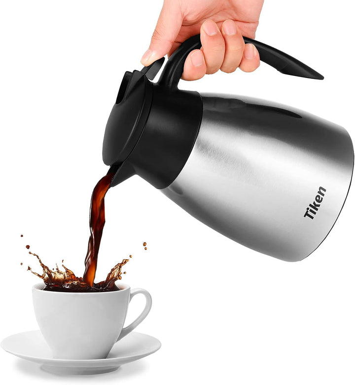 Tiken 1L Thermoskanne Edelstahl Doppelwandige Vakuumisolierung Isolierkanne Kaffeekanne Silber 1005