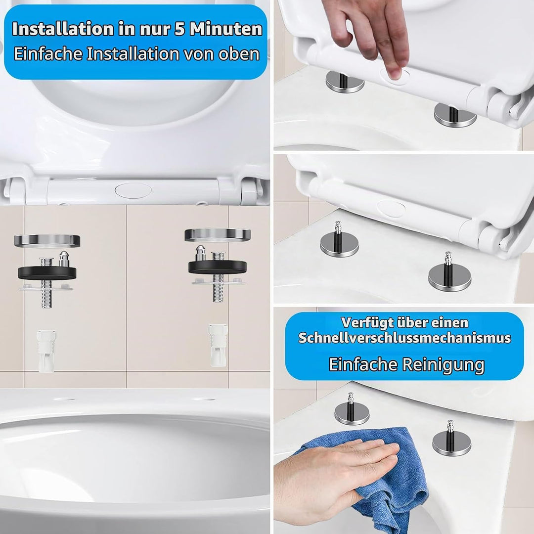 Familien Toilettendeckel mit Kinderaufsatz, 2-in-1 WC-Sitz Oval aus PP Kunststoff, Sanfte Absenkauto